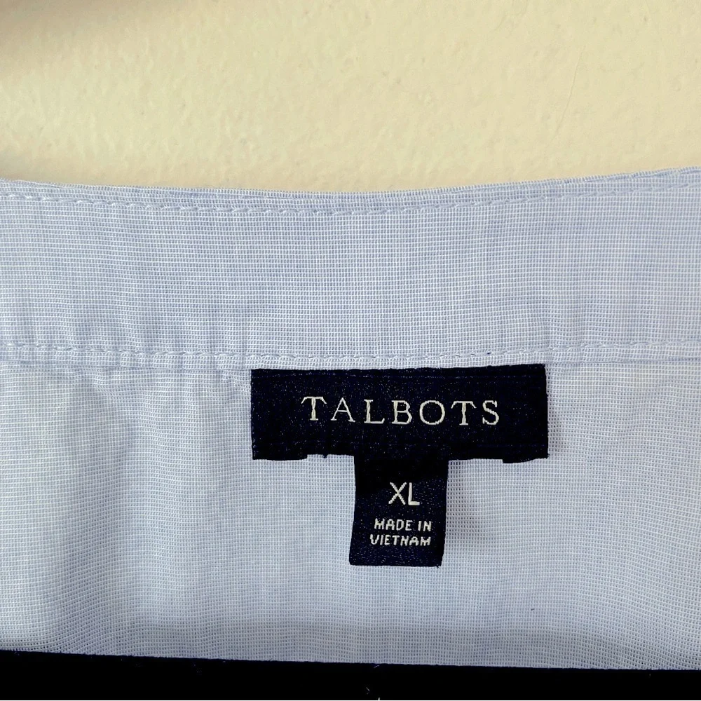 Talbots 100% Cotton Poplin Tie Short Sleeve Top End-On-End size XL - Picture 3 of 6